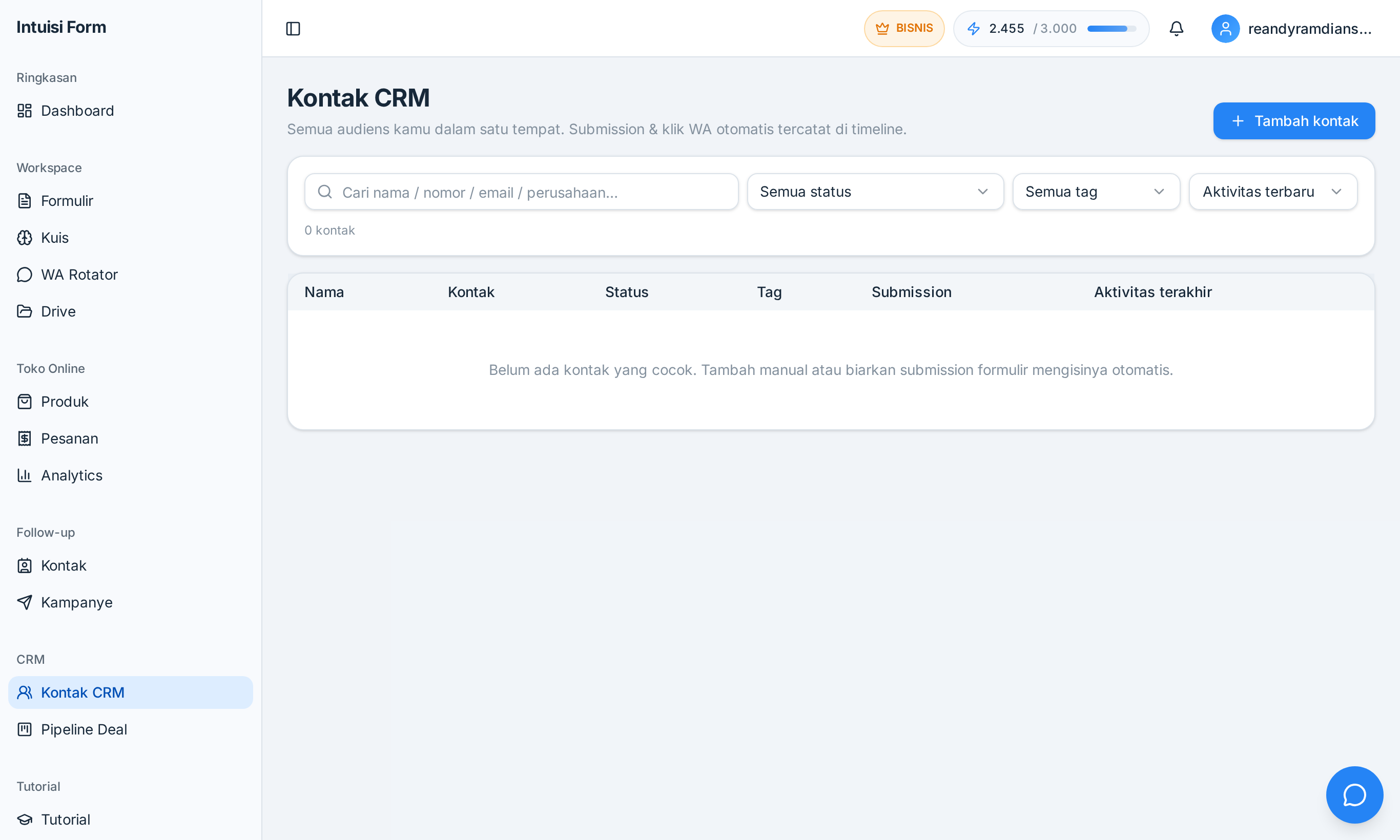 Cuplikan Kontak Tersimpan Otomatis Intuisi Form