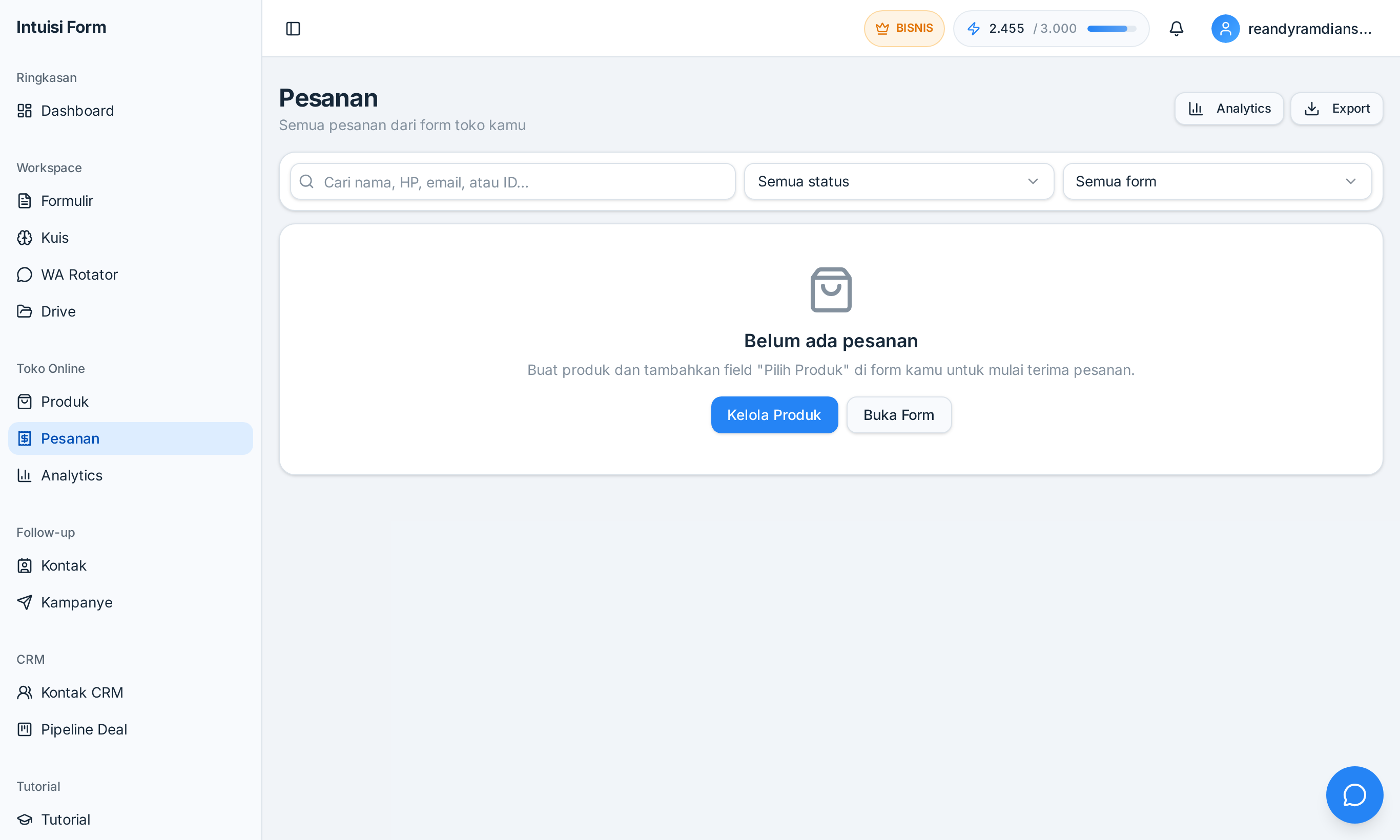 Cuplikan Form Order ke WhatsApp Intuisi Form