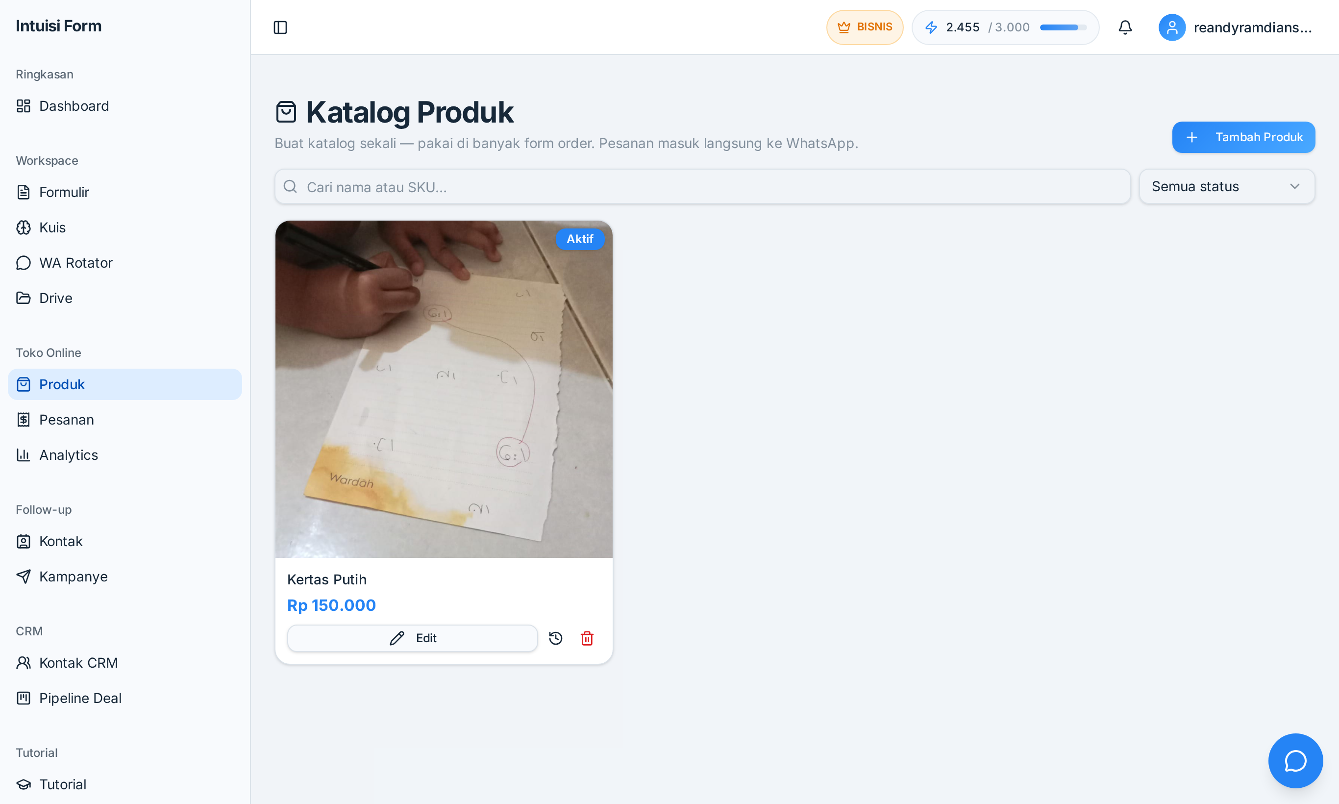 Cuplikan Katalog Produk + Stok Otomatis Intuisi Form